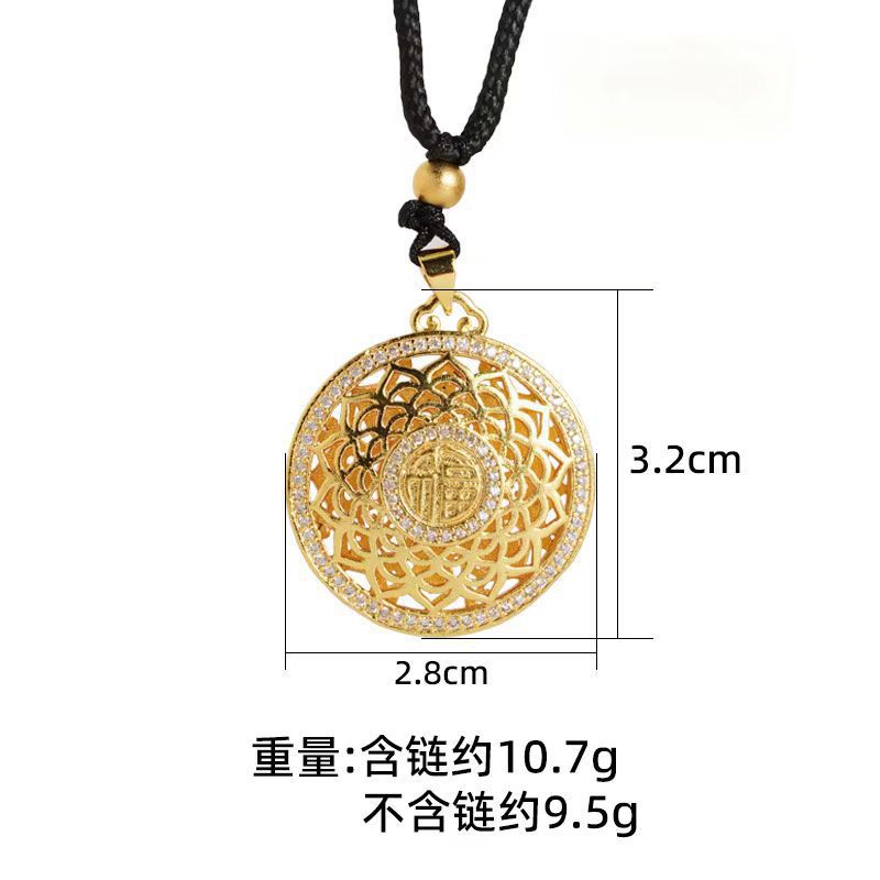 Herencia de oro de arena antigua, brújula de ocho tesoros, collar de bendición, estilo chino hueco, retro, marea nacional, joyería de aleación de cobre al por mayor