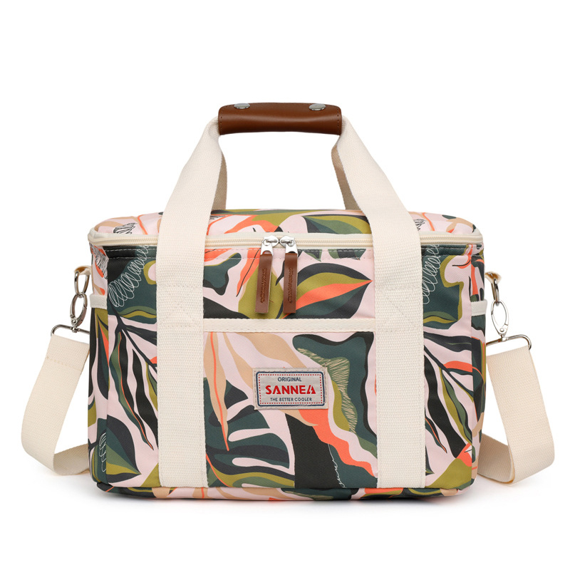 Bolsa de aislamiento con estampado de playa de Amazon Bolsa de hielo de tela Oxford para exteriores portátil Bolsa de bento de almuerzo fresco para estudiantes en stock