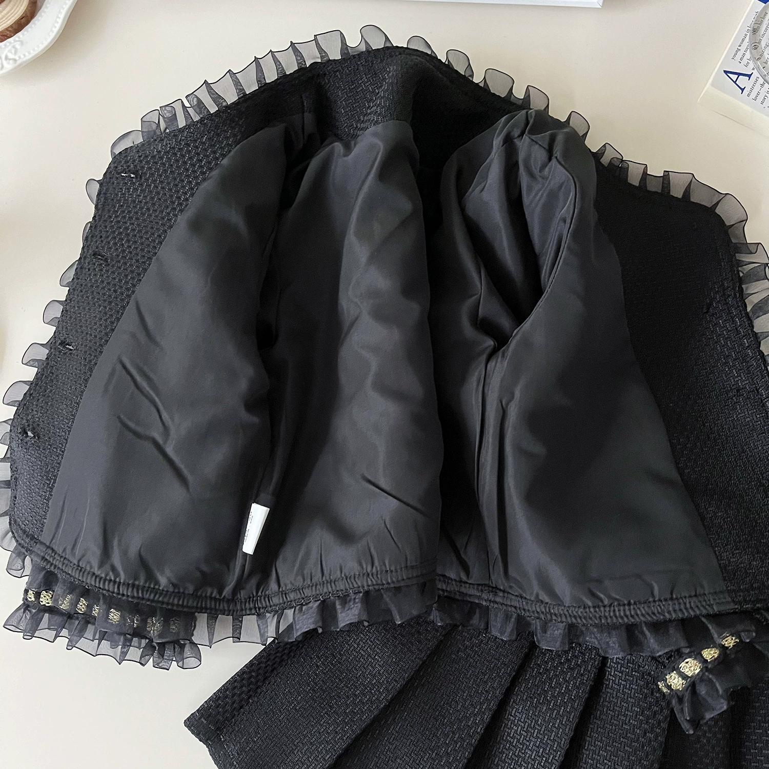 Осенний модный комплект, куртка, юбка, корейский стиль, стиль Chanel, западный стиль