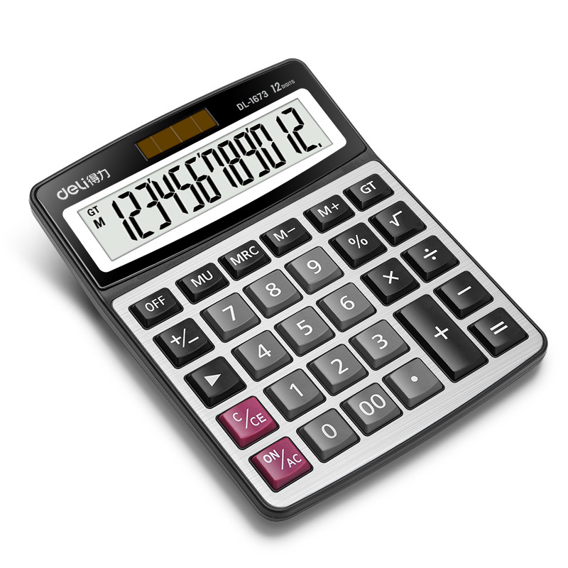 Deli 1673 Calculadora de oficina financiera calculadora solar de 12 bits de gran potencia calculadora solar