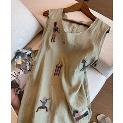 オールドマネースタイル漫画刺繍ラミーノースリーブトップ女性の夏の新しいデザインレトロルーズカジュアルアウターベスト