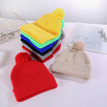 速卖通欧美成人毛球针织帽秋冬简约百搭毛球纯色毛线帽男女套头帽