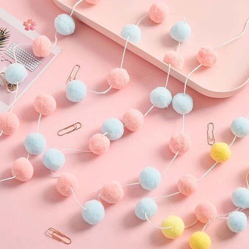 Nordic-style home decor soft furnishings for photography, Christmas macaron-colored tassel garland ornaments for children's room and girls' room