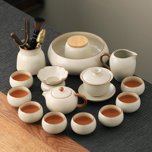 Ru Kiln Kung Fu Tea Set suit Home 2024 New Office Tea Pointed Tea Cover Bowl Teapot Tea Cup suit