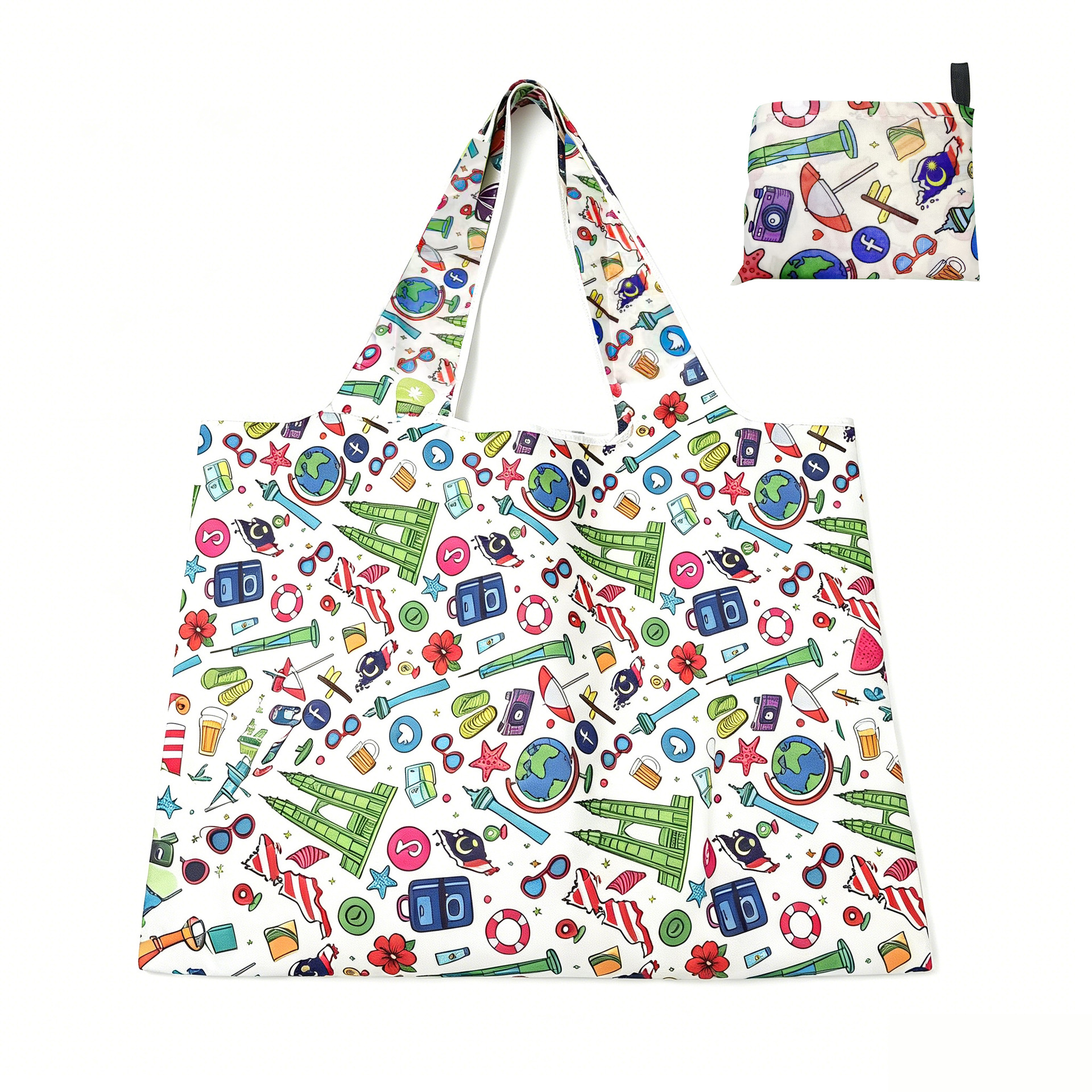 Nueva bolsa de compras plegable de gran capacidad en stock bolsa plegable de Protección Ambiental bolsa de almacenamiento portátil de impresión portátil creativa image 10