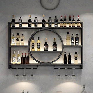 吧台酒架铁艺挂墙酒柜酒吧置物架红酒墙上家用展示架餐厅壁挂式
