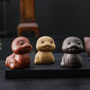 Purple Sand Tea Pet Ornaments, Twelve Zodiac Snake Tea Table Decorations, Fully Handmade Creative Tea Toys, Tea Set Accessories
