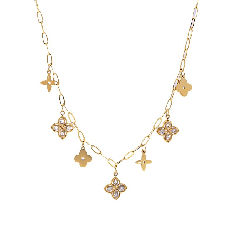Vierblättriges Kleeblatt Collier Mit Quadratischem Kristallanhänger_voghion.com