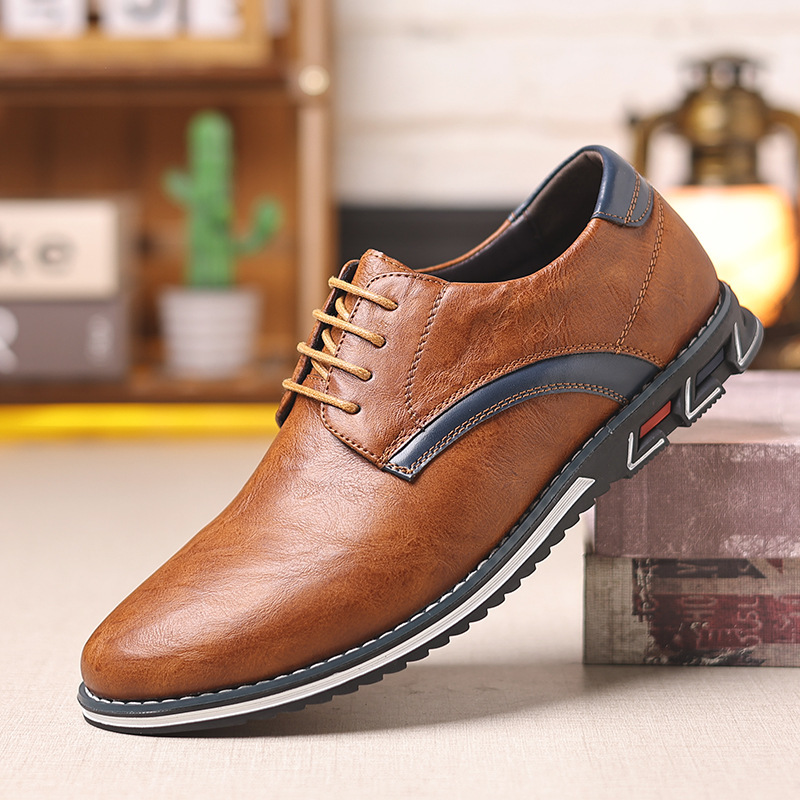 2025 New Cross-Border Large Size Men's Shoes, Fashionable Lightweight Casual Leather Shoes, Lace-Up Four-Season Baita Men's Shoes Manufacturer