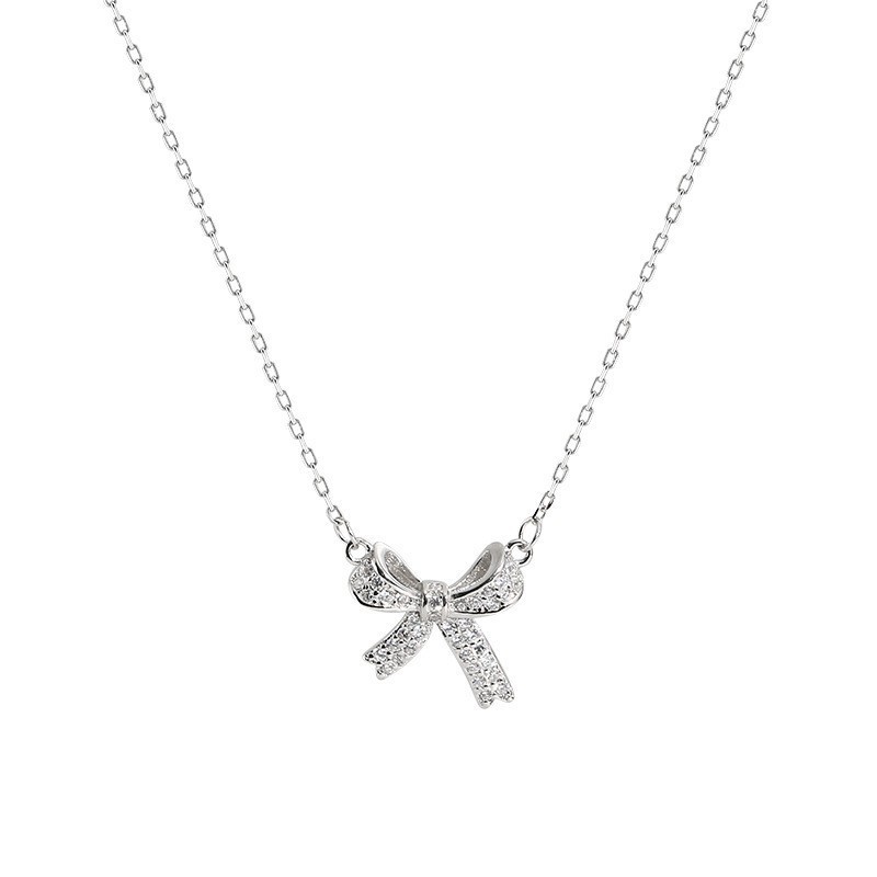 2g Weight 925 Sterling Silver Pendant Material 925 Sterling Silver Cable Chain Plating Bow Knot Pendant Necklace