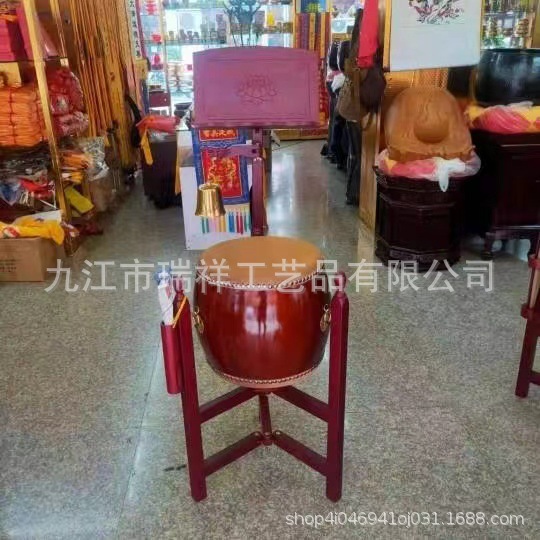 台湾铃鼓寺庙三脚形法会鼓毛鼓扁鼓木头牛皮鼓寺院锣鼓