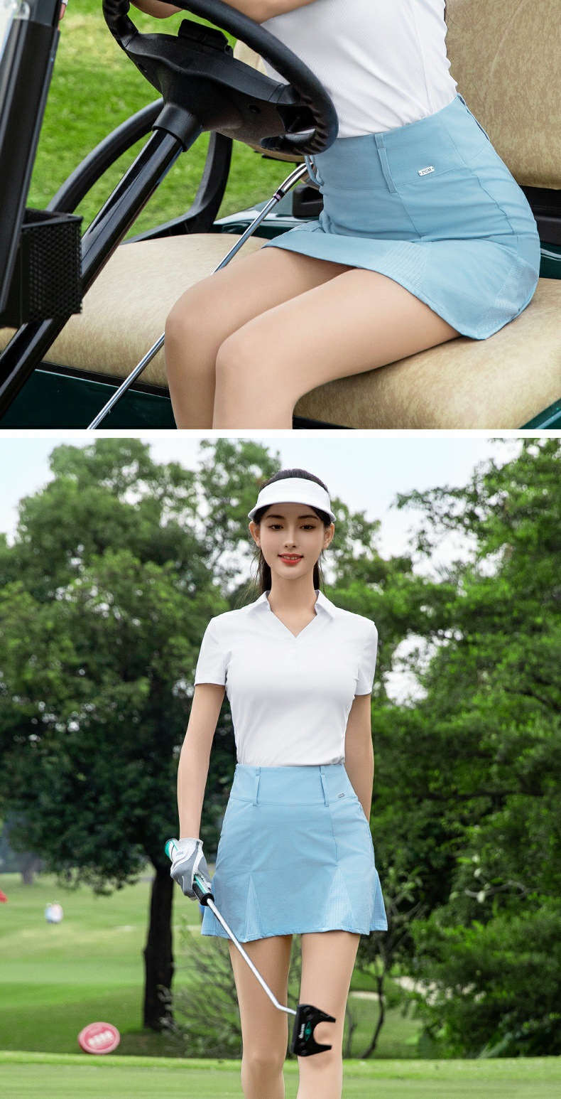 Bộ váy ngắn golf nữ tay ngắn cổ chữ V — QZ114-Váy ngắn màu hồng [Váy hơi xẻ/dệt kim đàn hồi cao/dài chân], QZ114-Váy ngắn màu đen [Váy hơi xẻ/dệt kim đàn hồi cao/dài chân] QZ114, YF781-Áo đen [Hàn Quốc cổ chữ V/đàn hồi cao và mềm mại/mỏng và thoáng khí], QZ114-Váy trắng [Váy hơi xẻ/dệt kim đàn hồi cao/dài chân] chi tiết 2