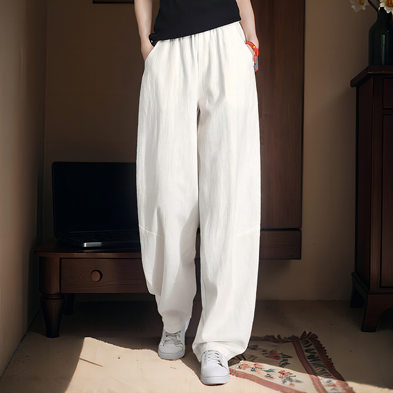 Narrow slimming cotton and linen sanded banana pants new wide leg pants artistic retro casual pants high waist pants for women