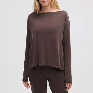 Lulu European and American Yoga Clothing suit off-shoulder Long-sleeved Women's Loose Casual Sports Top Breathable Split Fitness Pants