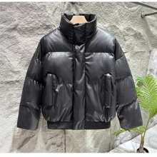 高级设计感短款棉衣男款冬季立领pu皮棉服外套潮牌宽松防寒面包服