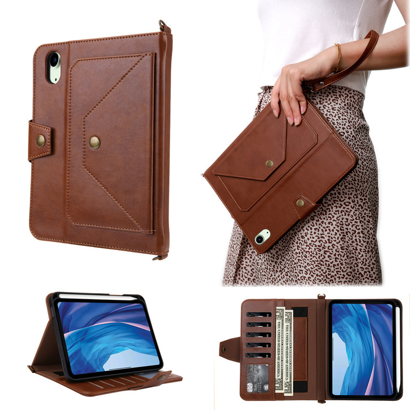 For iPad mini6 2021 pen slot fashion strap flat cover flip hand rope hand card mini 6 leather case For iPad mini6 2021 pen slot fashion strap flat cover flip hand rope hand card mini 6 leather case