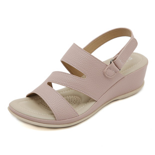 Q316-5 European and American 2025 Summer New Outdoor Casual Metal Simple Wedge Seaside Beach Sandals for Women