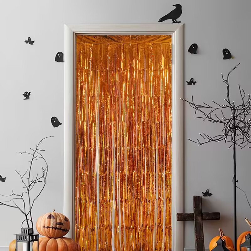 Cortina de lluvia de colores de alto brillo transfronteriza decoración de fiesta de cumpleaños cortina de lluvia láser de macaron brillante de 1*2 m