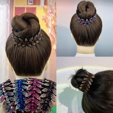 丸子头发饰树脂橄榄叶盘发器头饰女发卡职业头花扭扭夹满钻马尾扣