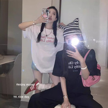 2025新款简约字母印花圆领短袖T恤女装夏季宽松休闲百搭BF风上衣