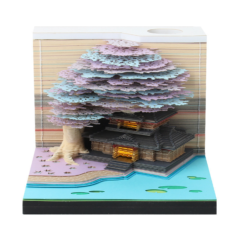 樹屋3d立体便箋文創工芸記念品紙彫刻付箋ビジネスオープンプレゼントデスクトップ置物|undefined