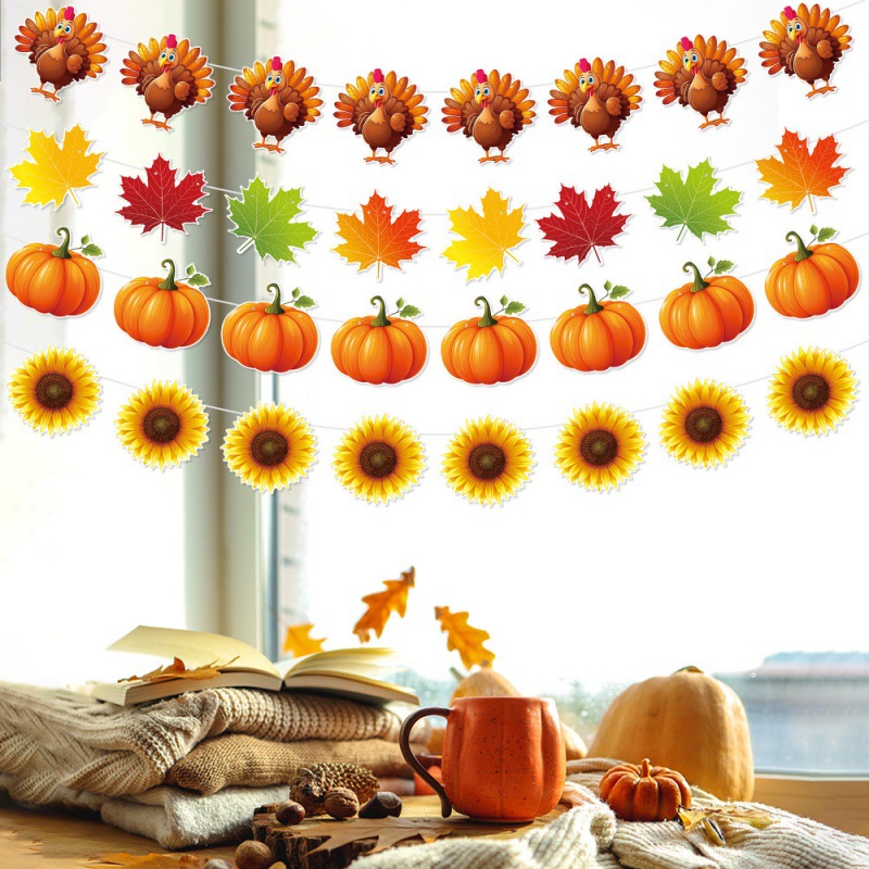 Decoración de la fiesta de Acción de Gracias de Amazon para tirar de la bandera Fiesta de cumpleaños de otoño Decoración del patio Bandera de la hoja de arce