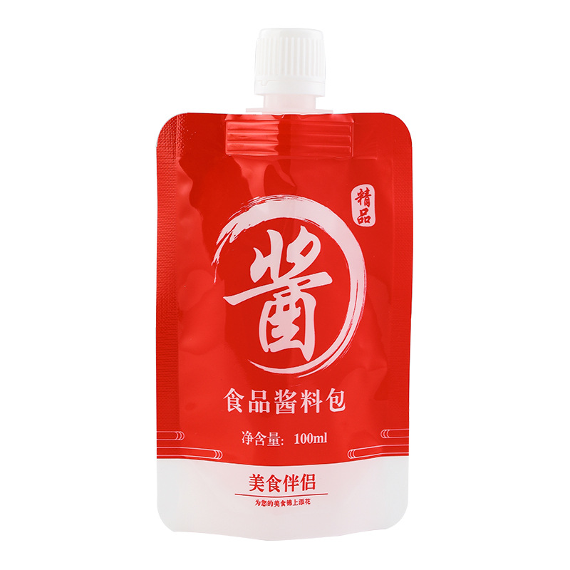 Nuevo paquete de salsa roja de grado alimenticio en línea, salsa de soja, vinagre viejo, condimentar, sopa de jugo, bolsa de succión, venta al por mayor comercial