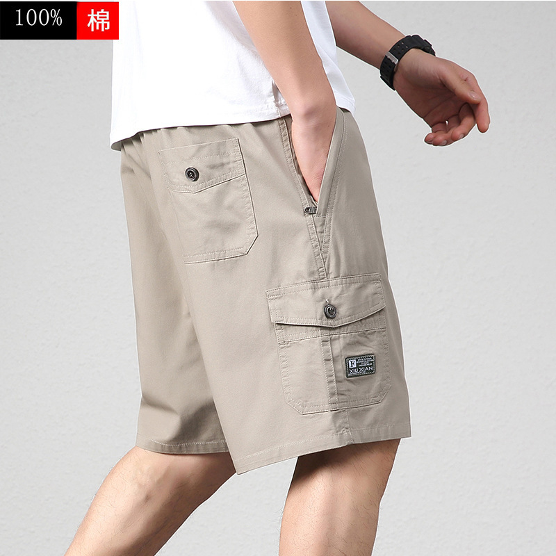 Summer Shorts Men's Cotton Five-point Pants Loose Casual Middle-aged Overalls Outer Wear plus size Straight Pants