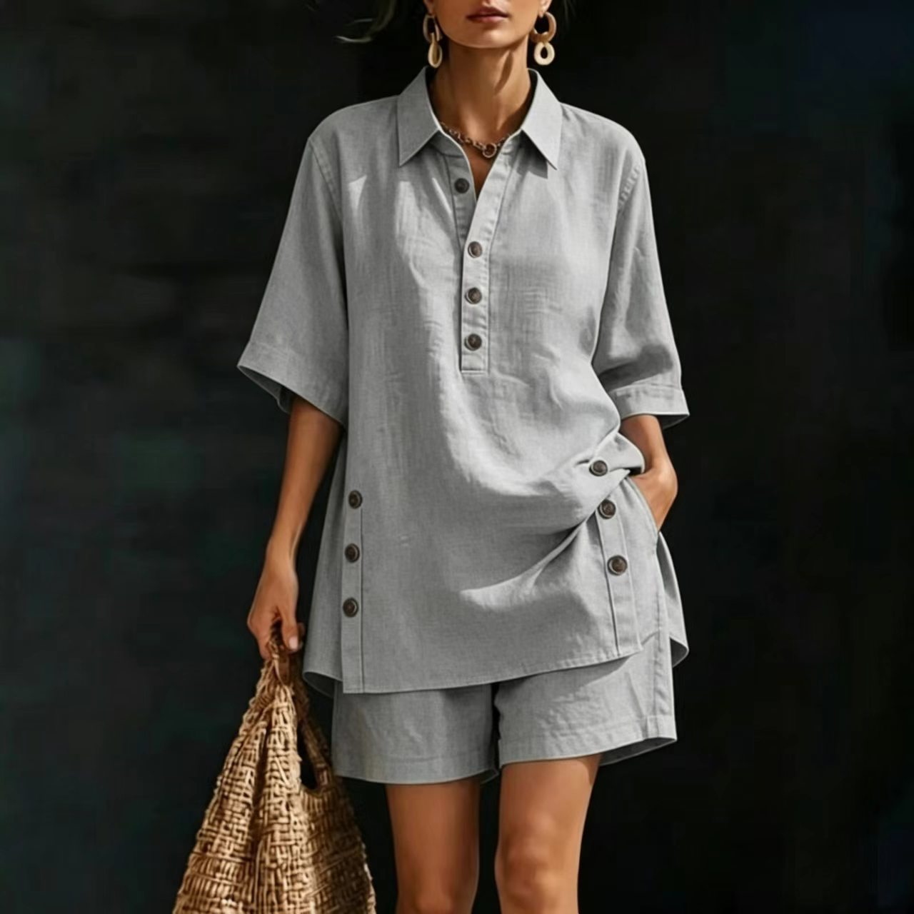 Women's Autumn/Summer Short Sleeve Shirt And Loose Pants Two Piece Set Relaxed Everyday Wear Comfortable Feshion_ecoleips.com
