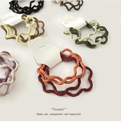 Pack of 4 simple basic hair ties, gradient two-color wavy hair rope, headband, girl's heart-tied hair rubber band hair accessories