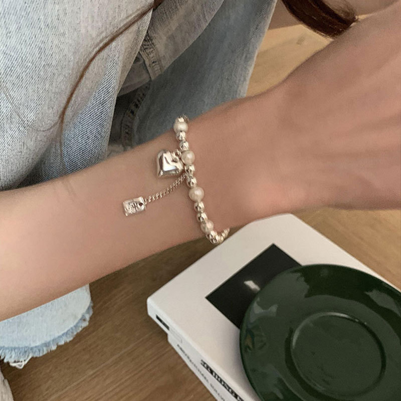 Élégant Forme De Cœur Perle Artificielle Argent Sterling Perlé Bracelets display picture 6