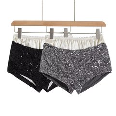European and American stylish small minority personal satin shiny glitter shorts two-piece set hot pants sexy shows long legs night club party dancing