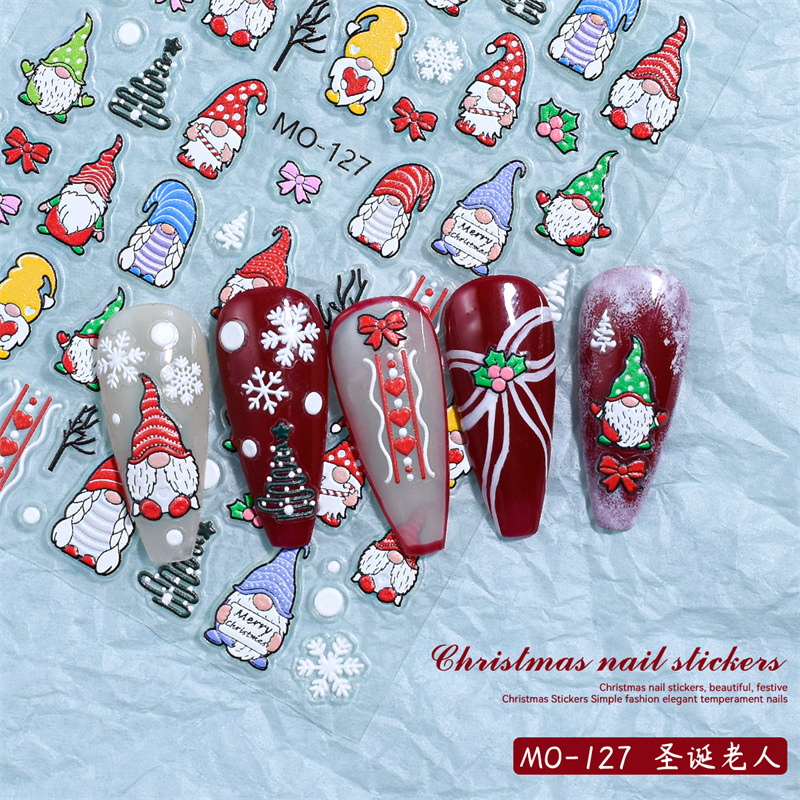 Nuevo Alivio de Navidad pegatinas de uñas árbol de Navidad copo de nieve Santa Claus impermeable pegatinas de uñas tridimensionales con adhesivo