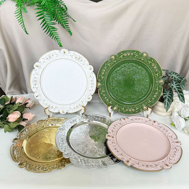 Rose Gem Decorative Plate European Style Wedding Party Hotel Dinner Plate Colorful Pad Plate Pp Plastic Wholesale