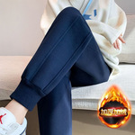 洋气华棉春秋宽松加绒卫裤女秋冬裤子加厚外穿新款显瘦束脚运动裤