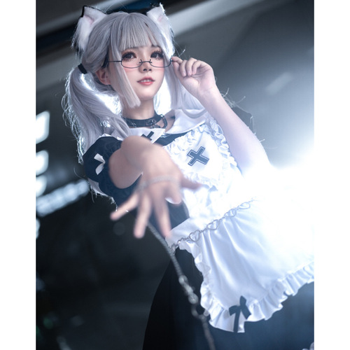 Halloween Cross Maid Costume Classic Black and White Lolita COS Sweetheart Nurse Maid Uniform Suit Large Size