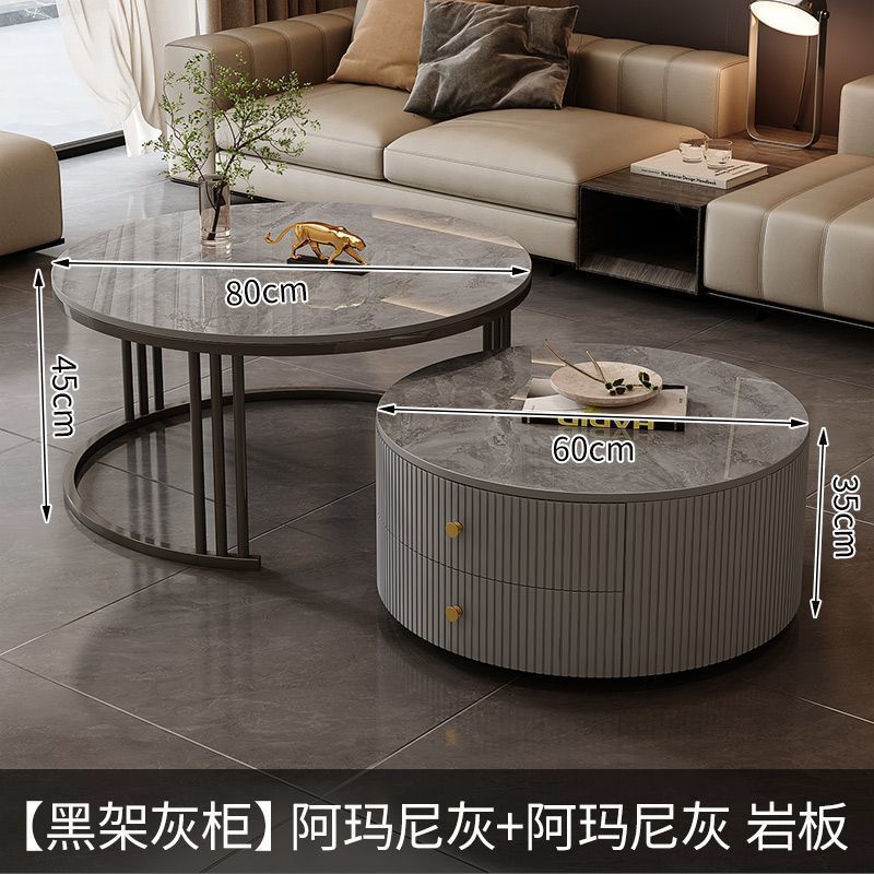亿君岩板茶几轻奢现代简约圆形小户型茶几客厅家用极简折叠大理石|undefined