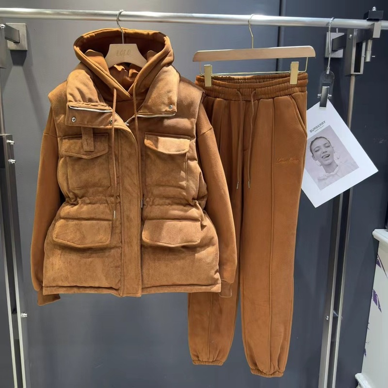 潮牌25ss秋冬新款三件套棉服马甲+卫衣加绒加厚搭配马甲三件套|undefined