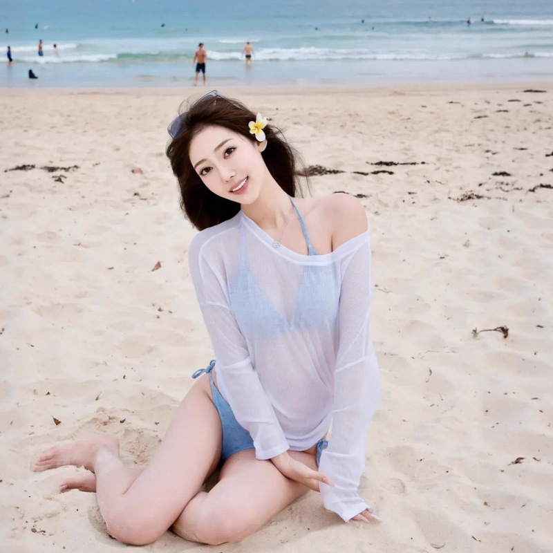海边度假防晒衣女夏季新款微透小心机白色罩衫女装泳装宽松长袖T|undefined
