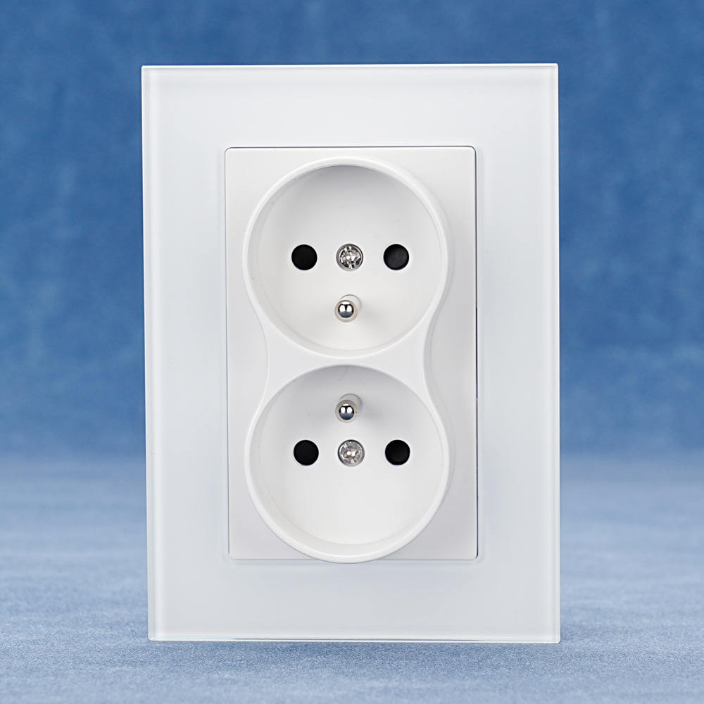 欧标欧规插座双法插钢化玻璃面板法国wall socket 16A 250V CE