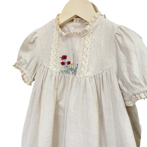 Girls' Dress with Embroidered Floral Short Sleeve Lace Dress Princess Dress 2024 Summer New Model Foreign Trade Children's Clothing Distribution