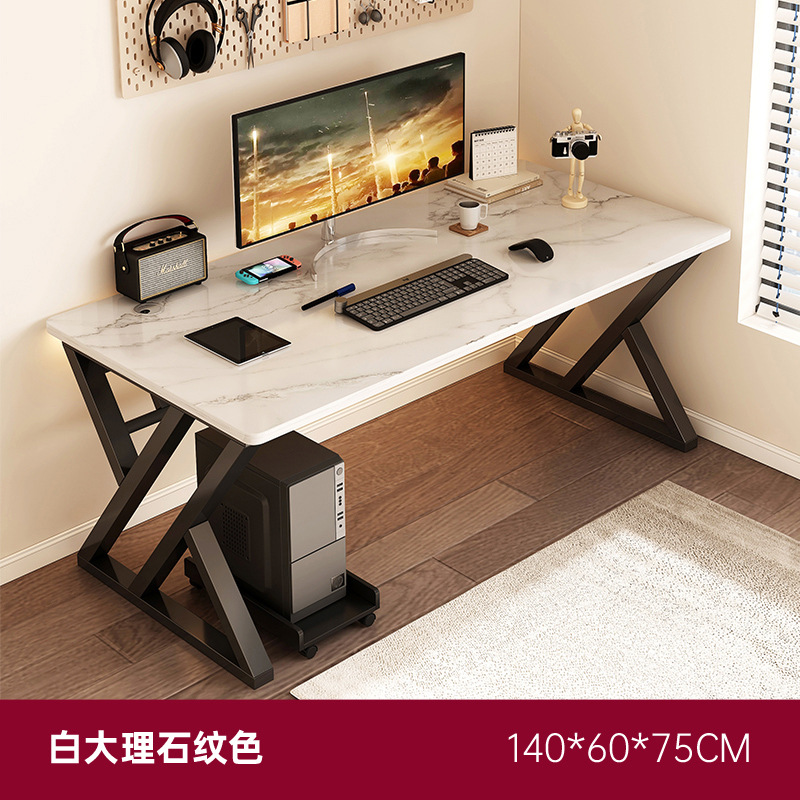 [업그레이드 및 강화 이중 X 자형 테이블 다리] 흰색 대리석 색상 140*60*75cm