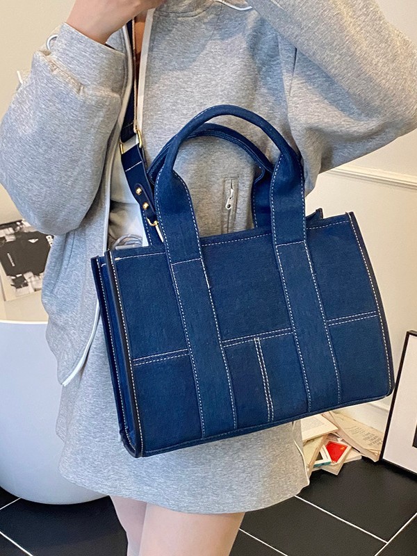 Bolso de mezclilla de gran capacidad para mujer 2025 nuevo bolso portátil de costura de color en contraste bolso de mensajero de paso de alta calidad