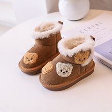 女童雪地靴2024冬季新款卡通小熊加绒加厚儿童大棉鞋保暖男宝宝靴