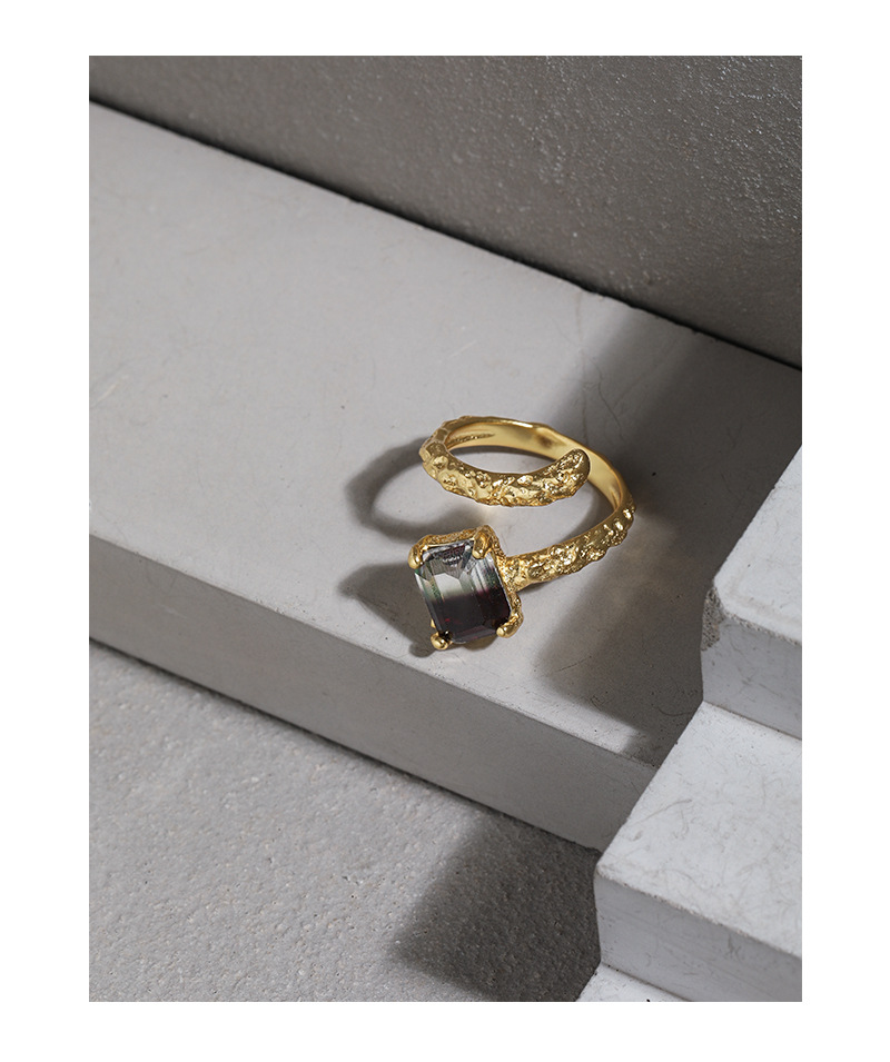 Korean version of ins niche design Wrong edge micro-inlaid synthetic tourmaline texture texture S925