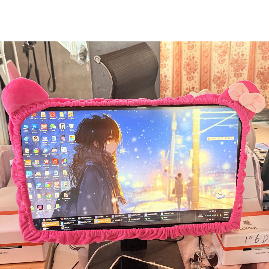可爱卡通少女心显示器防尘套保护罩电视机套多用功能防护套可