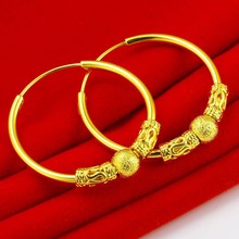 新款铜镀金串珠耳环  大小耳圈带珠圈圈耳饰耳环送女友礼物
