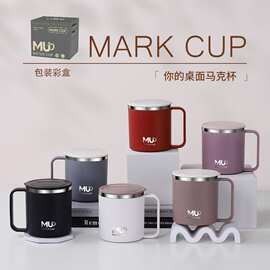 304不锈钢带盖水杯双层密封茶杯马克杯不锈钢咖啡杯子不锈钢水杯