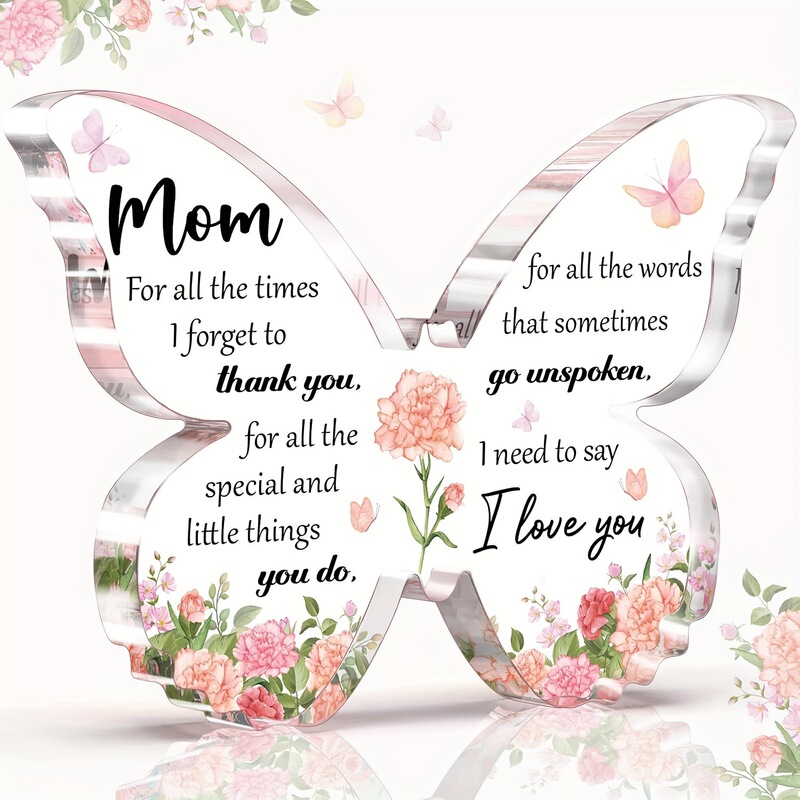 Acrylic Butterfly Figurine for Mom - Sincere Thank You Message, Collectible Ornament, Very