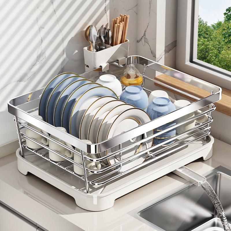 Source Factory Dish Drainer Rack Countertop Stainless Steel Kitchen Draining Basket for Bowls and Chopsticks Dish Storage Rack